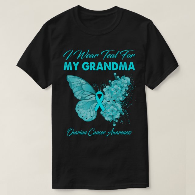 Butterfly I Bära Teal for My Grandma Ovarian Cance T Shirt (Design framsida)