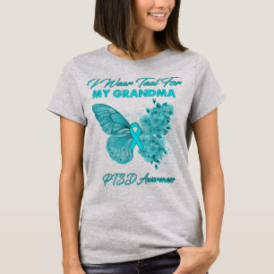 Butterfly I Bära Teal for My Grandma PTSD Awarenes T Shirt