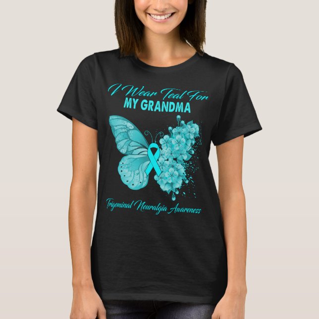 Butterfly I Bära Teal for My GRANDMA Trigeminal  T Shirt (Framsida)