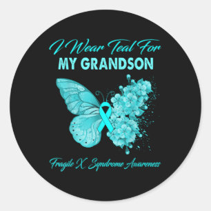 Butterfly I Bära Teal for My Grandson Fragile X Sy Runt Klistermärke