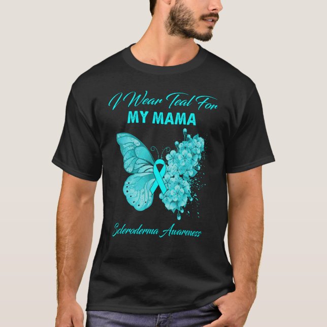 Butterfly I Bära Teal for My Mamma Scleroderma Awa T Shirt (Framsida)