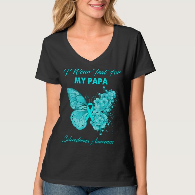 Butterfly I Bära Teal for My Pappa Scleroderma Awa T Shirt (Framsida)