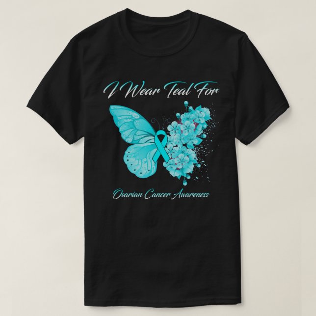 Butterfly I Bära Teal for Ovarian Canceness Awaren T Shirt (Design framsida)