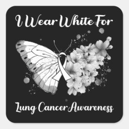 Butterfly I Bära White for Lung Cancer Awareness T Fyrkantigt Klistermärke