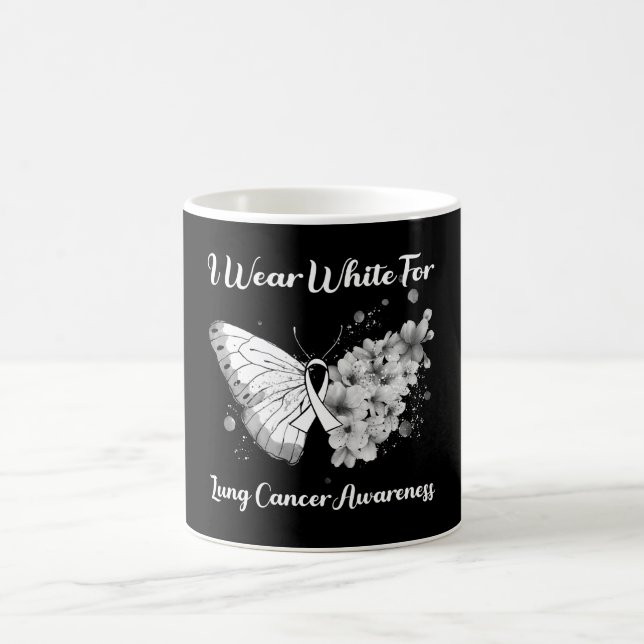 Butterfly I Bära White for Lung Cancer Awareness T Kaffemugg (Center)