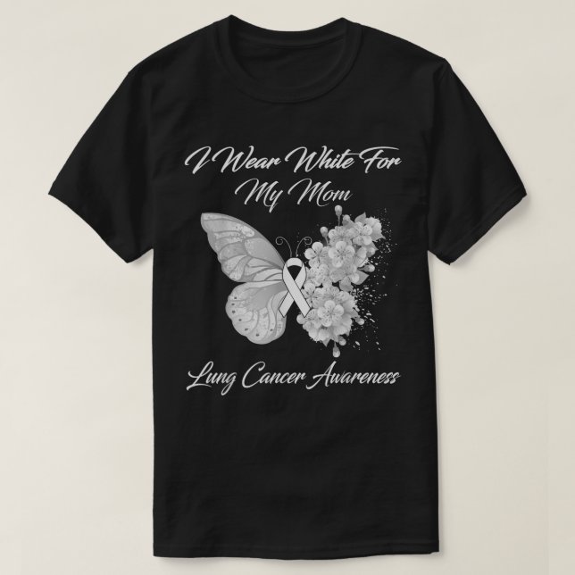 Butterfly I Bära White för Mamma Lung Cancer Awar T Shirt (Design framsida)