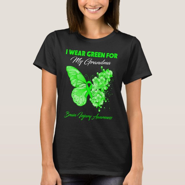 Butterfly I-Bärans Grönt för min morma Brain-skada T Shirt (Framsida)