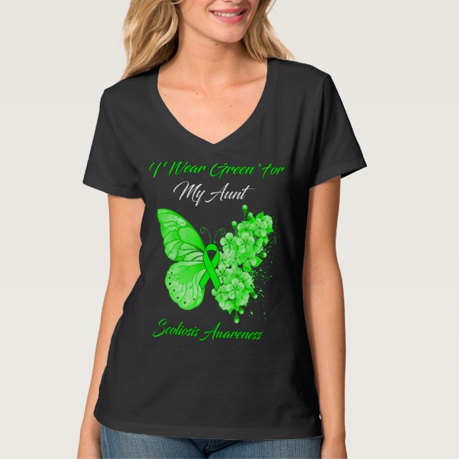 Butterfly I-Bärans Grönt för min Moster-skolios Me T Shirt (Framsida)