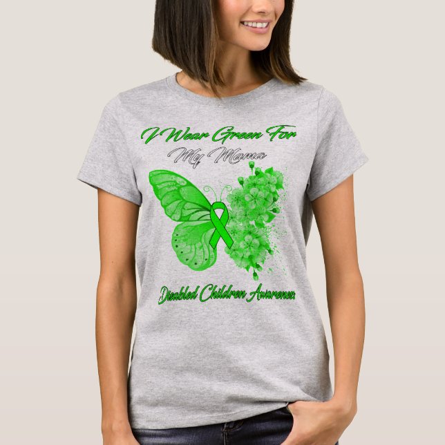 Butterfly I-Bärans Grönt för mitt Mamma-funktionsh T Shirt (Framsida)