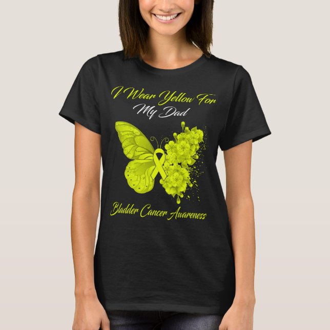 Butterfly I-Bärans Gult för Bladder Cancer i Pappa T Shirt (Framsida)