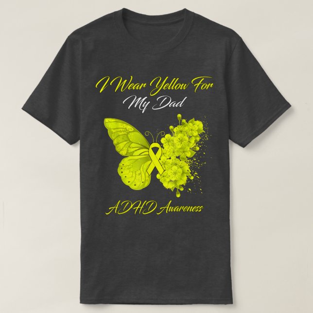Butterfly I-Bärans Gult för min ADHD-medvetenhet i T Shirt (Design framsida)