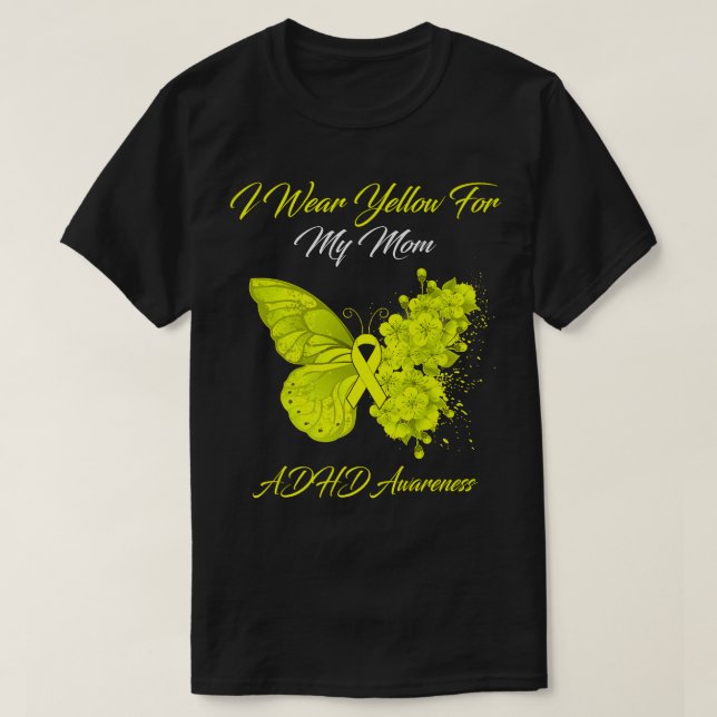 Butterfly I-Bärans Gult för min ADHD-medvetenhet i T Shirt (Design framsida)