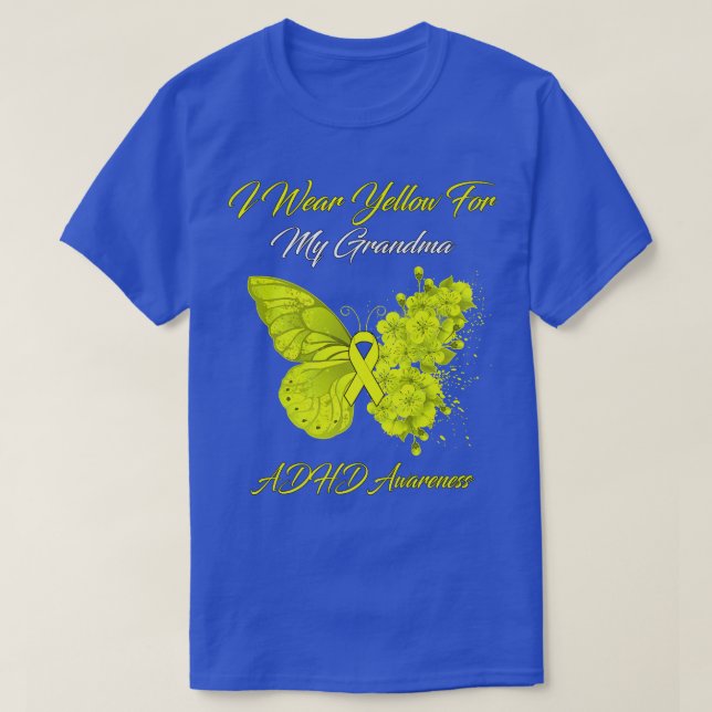 Butterfly I-Bärans Gult för Min Grandma ADHD Aware T Shirt (Design framsida)