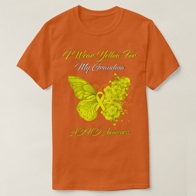 Butterfly I-Bärans Gult för Min Grandma ADHD Aware T Shirt (Design framsida)