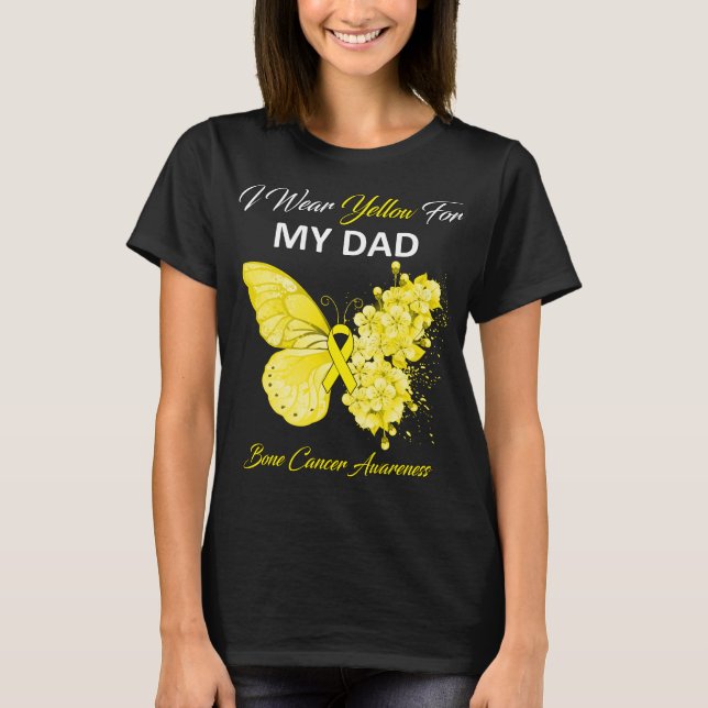 Butterfly I-Bärans Gult för min Pappa Bone Cancer  T Shirt (Framsida)