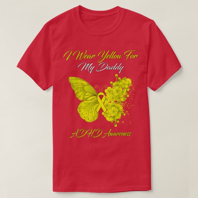 Butterfly I-Bärans Gult för pappa ADHD Awarenes T Shirt (Design framsida)