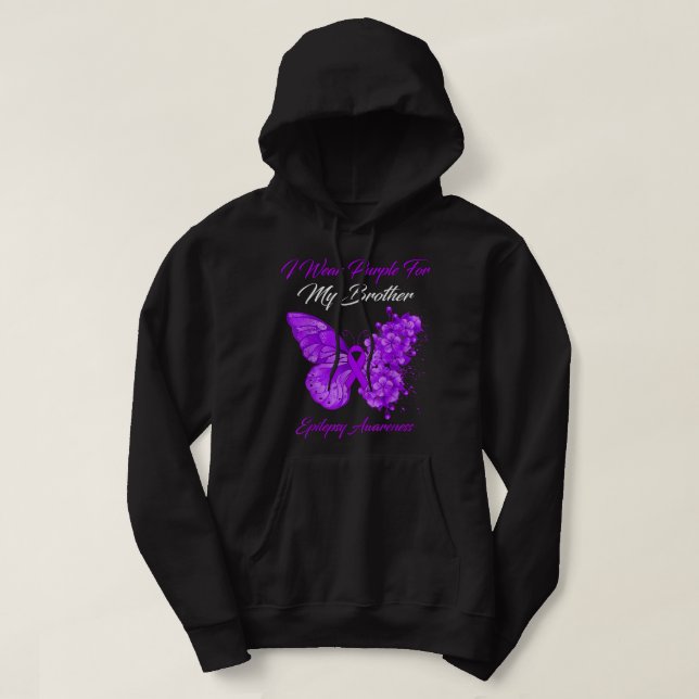 Butterfly I-Bärans Lila för min broderepilepsiaw Hoodie (Design framsida)