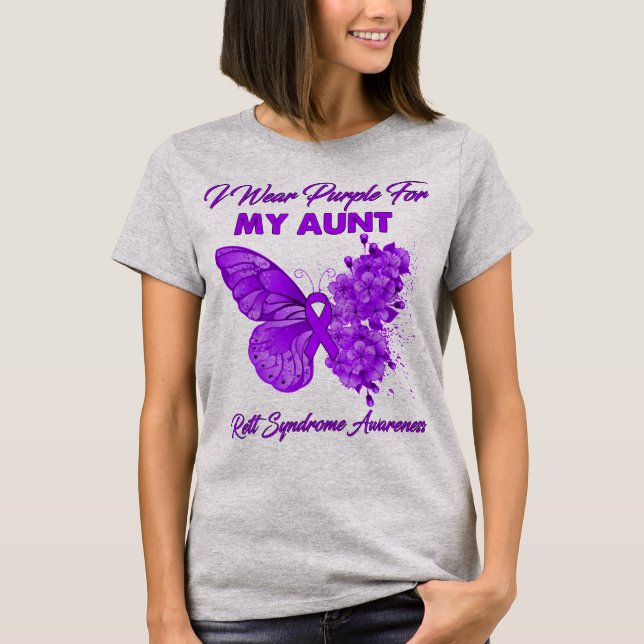 Butterfly I-Bärans Lila för mitt Moster Rett-syndr T Shirt (Framsida)