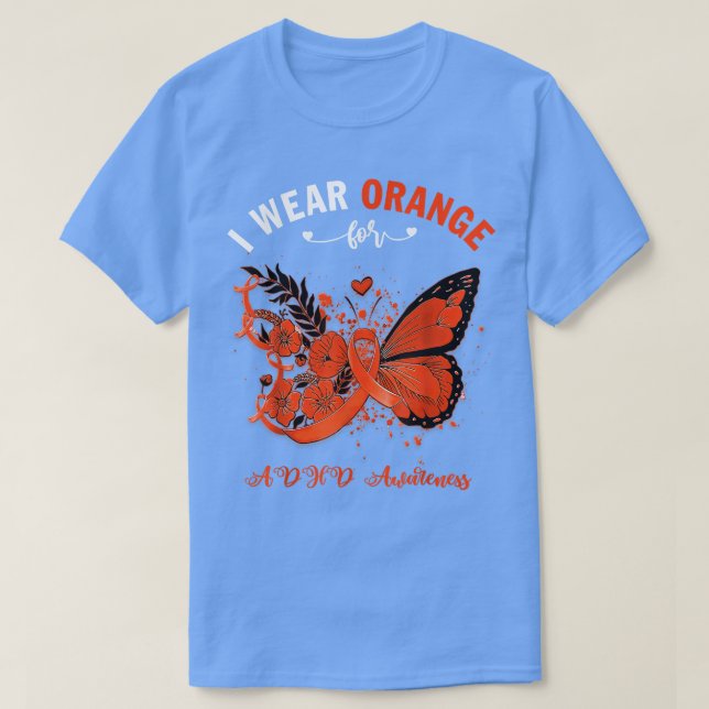 Butterfly I-Bärans Orange för ADHD-medvetenhet T Shirt (Design framsida)