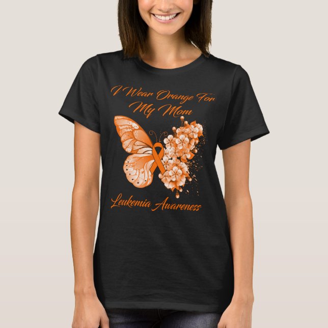 Butterfly I-Bärans Orange för min Mamma Leukemia A T Shirt (Framsida)