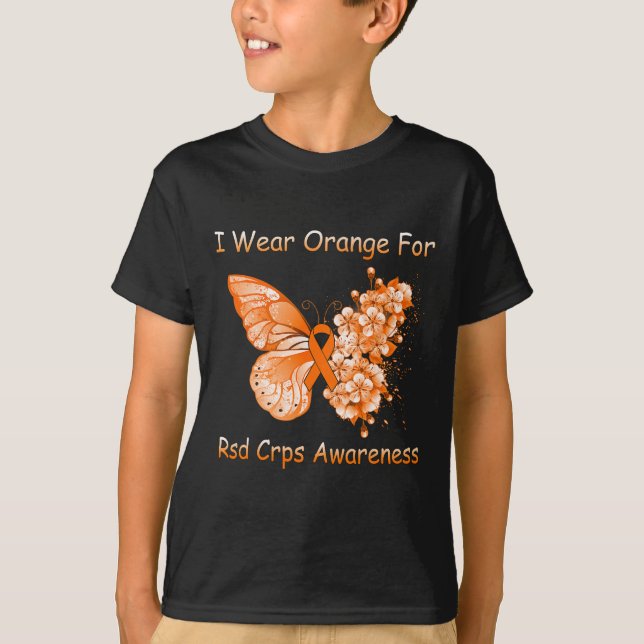 Butterfly I-Bärans Orange för RSD CRPS-medvetenhet T Shirt (Framsida)