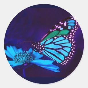 Butterfly i Blue Light Sticker Runt Klistermärke