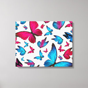 Butterfly i Blue och Rosa Färg Canvastryck
