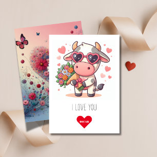 Butterfly I Kärlek You Lycklig Cow Valentine Day Julkort