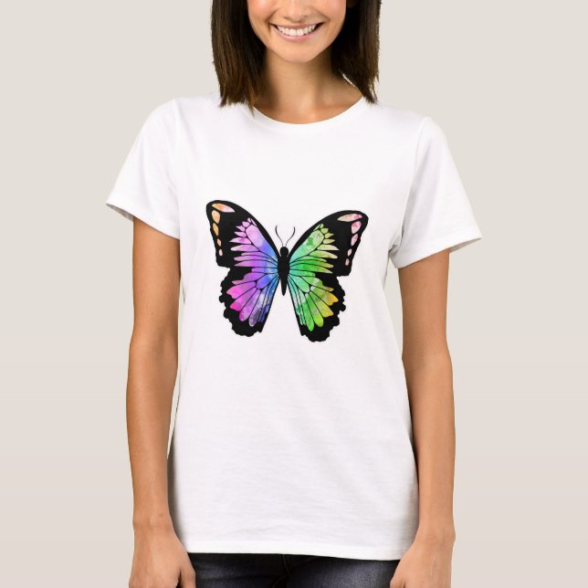 Butterfly i Rainbow Färg T Shirt (Framsida)