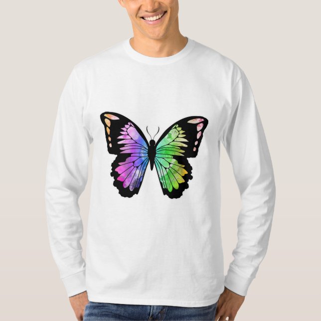 Butterfly i Rainbow Färg T Shirt (Framsida)