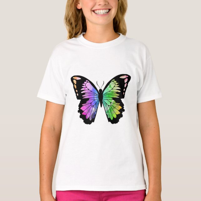 Butterfly i Rainbow Färg T Shirt (Framsida)