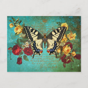 Butterfly i Rosor Vykort