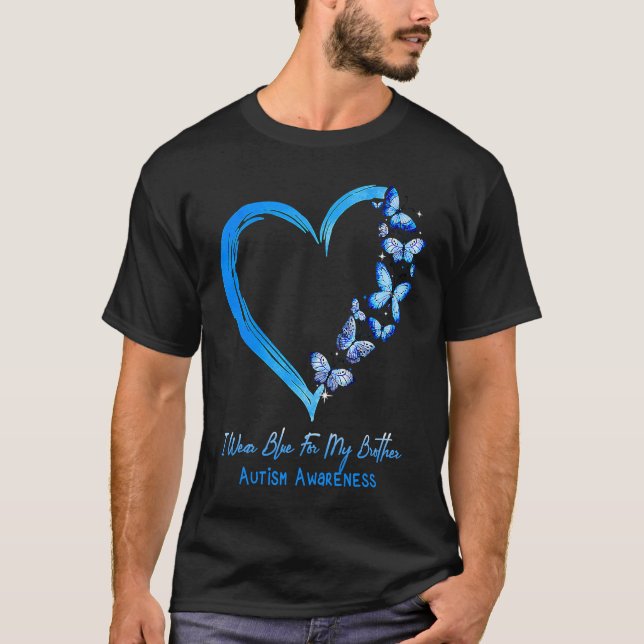 Butterfly I Wear Blue For My Brother Autism Awaren T Shirt (Framsida)