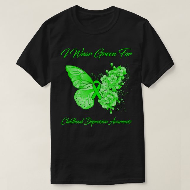 Butterfly I Wear Green For Childhood Depression Aw T Shirt (Design framsida)