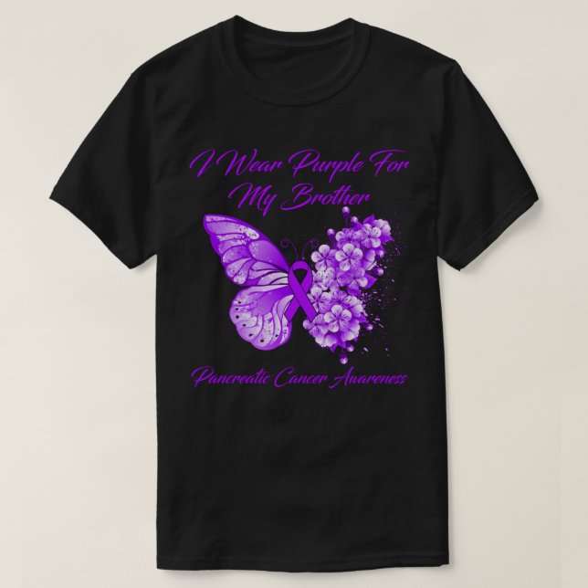 Butterfly I Wear Purple For My Brother Pancreatic  T Shirt (Design framsida)