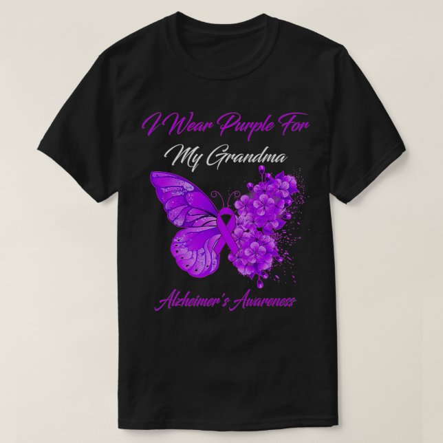 Butterfly I Wear Purple For My Grandma Alzheimer's T Shirt (Design framsida)