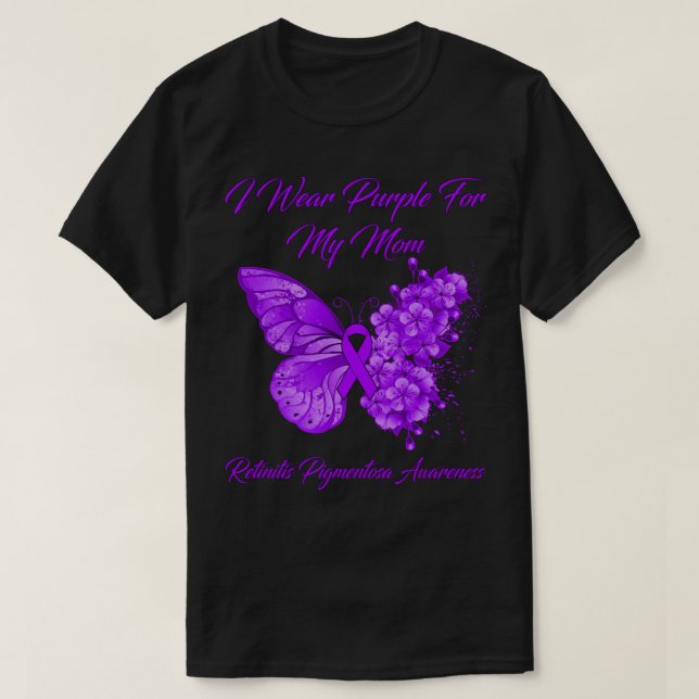 Butterfly I Wear Purple For my Mom Retinitis Pigme T Shirt (Design framsida)