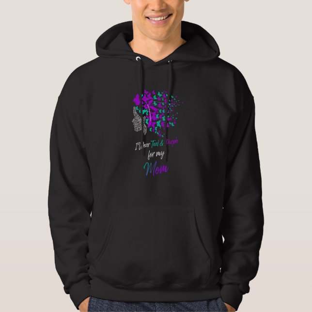 Butterfly I Wear Teal & Purple For Mom Suicide Pre Hoodie (Framsida)