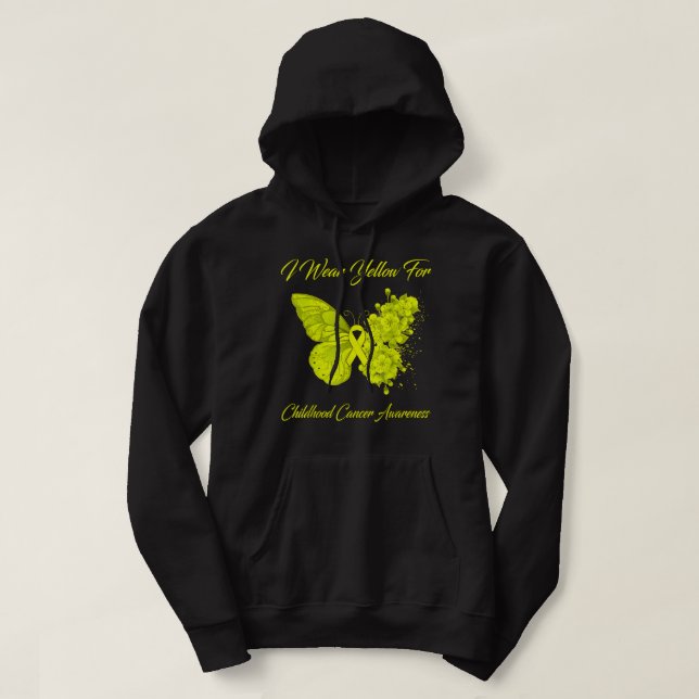 Butterfly I Wear Yellow For Childhood Cancer Aware Hoodie (Design framsida)