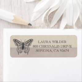 Butterfly Illustration Namn Monogram Returadress Etikett