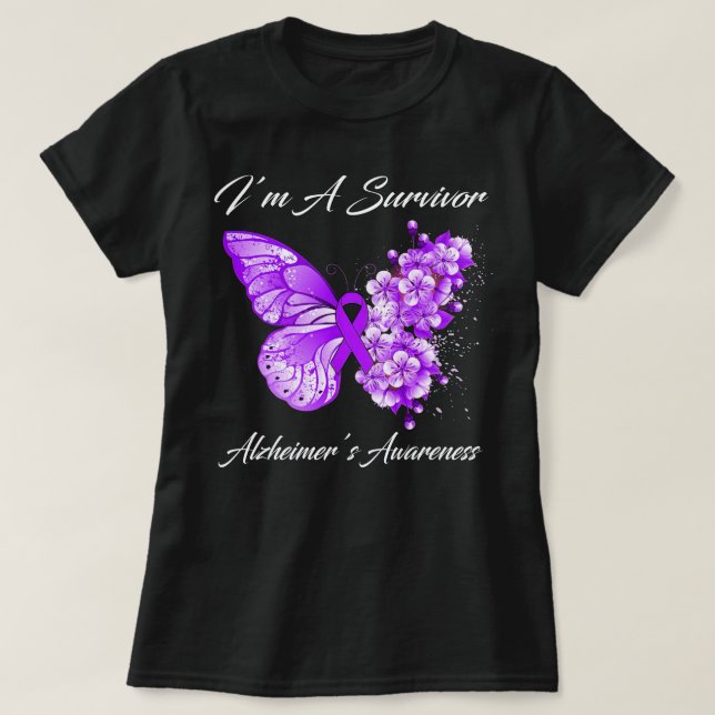 Butterfly I'M A Survivor Alzheimers' s Awareness T Shirt (Design framsida)
