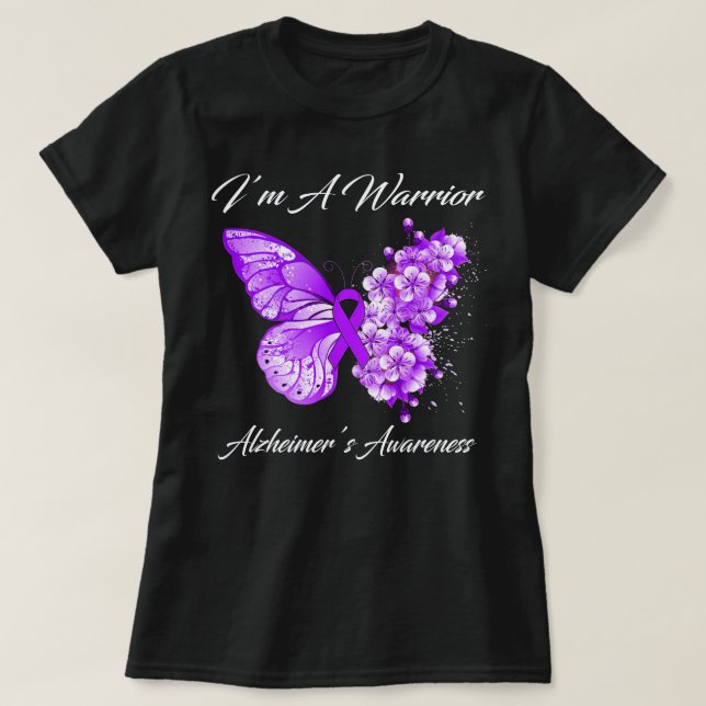 Butterfly I'M A Warrior Alzheimers' s Awareness T Shirt (Design framsida)