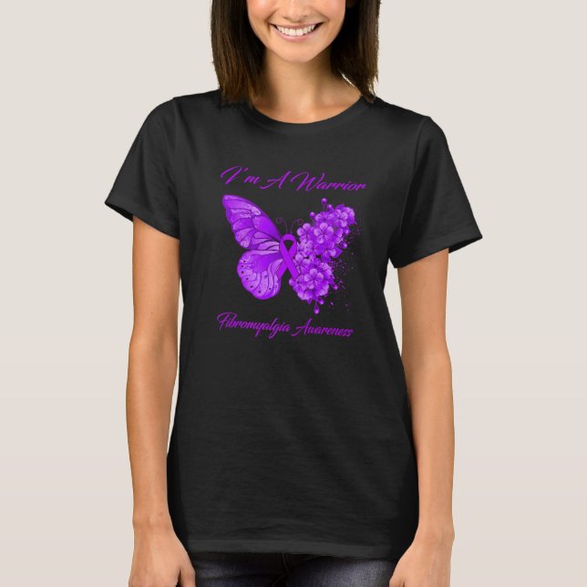 Butterfly I'M A Warrior Fibromyalgia Awareness T Shirt (Framsida)