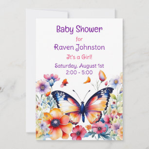 Butterfly in Flowers Girl Girl Shower Inbjudningar
