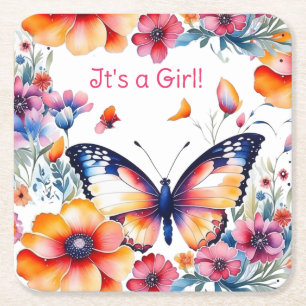 Butterfly in Flowers Girl Girl Shower Underlägg Papper Kvadrat