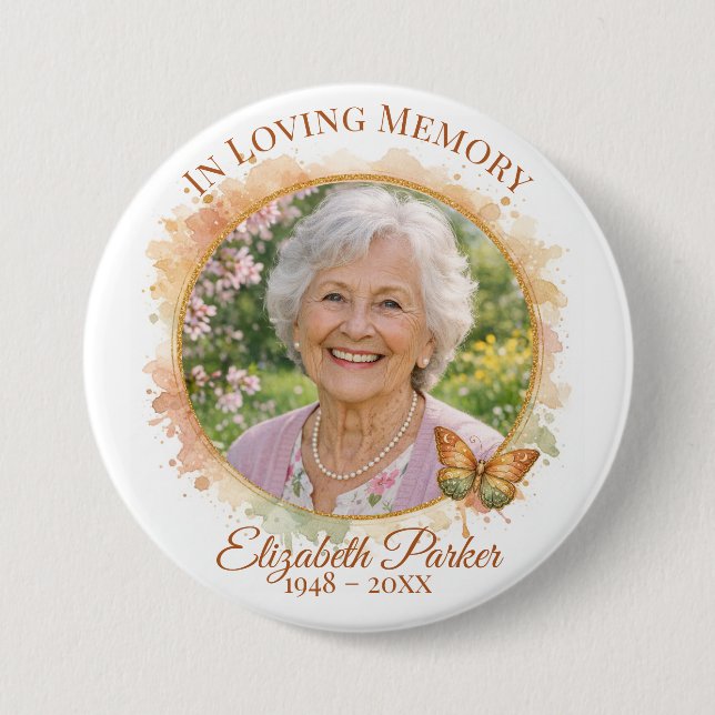 Butterfly In Loving Memory Memorial Button Pin Knapp (Framsida)