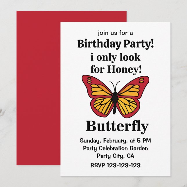 Butterfly, jag letar bara efter honung Butterfly B Inbjudningar (Fram/baksida)