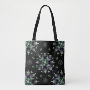 Butterfly Kaleid Print Tote Bag, svart Tygkasse