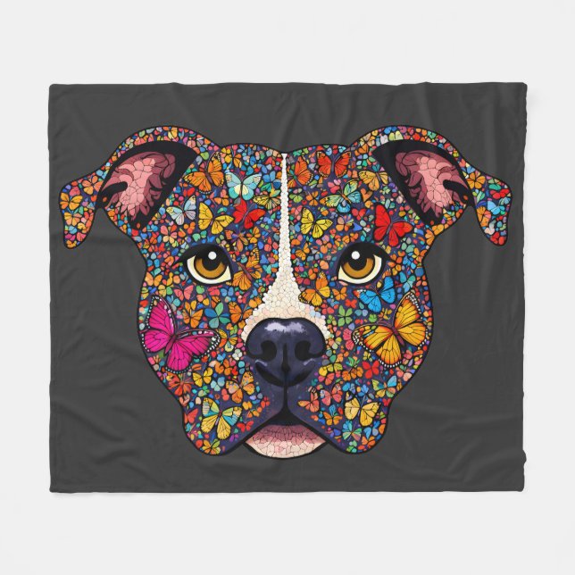 Butterfly Kaleidoscope Pitbull Portrait -Bully Mom Fleecefilt (Framsidan (Horisontell))