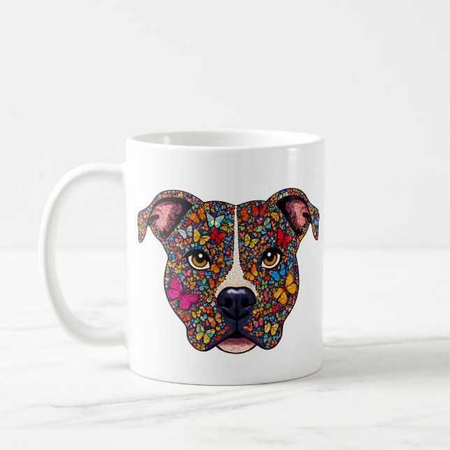 Butterfly Kaleidoscope Pitbull Portrait -Bully Mom Kaffemugg (Vänster)